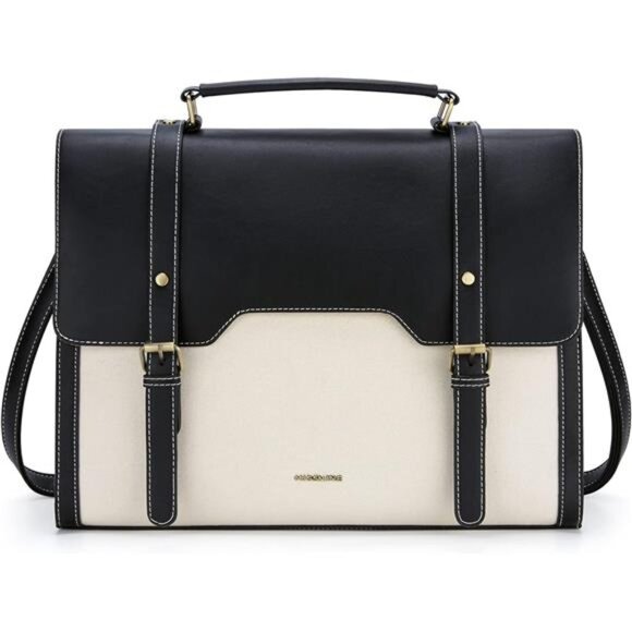 Laptop Bag 15.6 inch Canvas Messenger Bag Black/beige